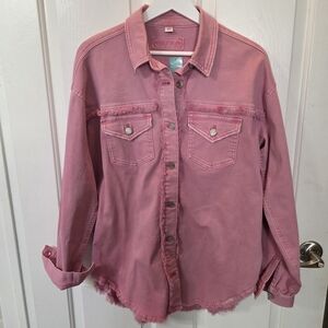 Maurices Pink Distressed Denim Shacket
